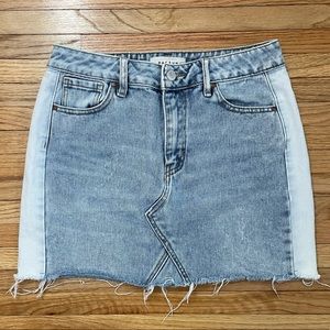 PACSUN Two Tone Denim Raw Hem Mini Skirt